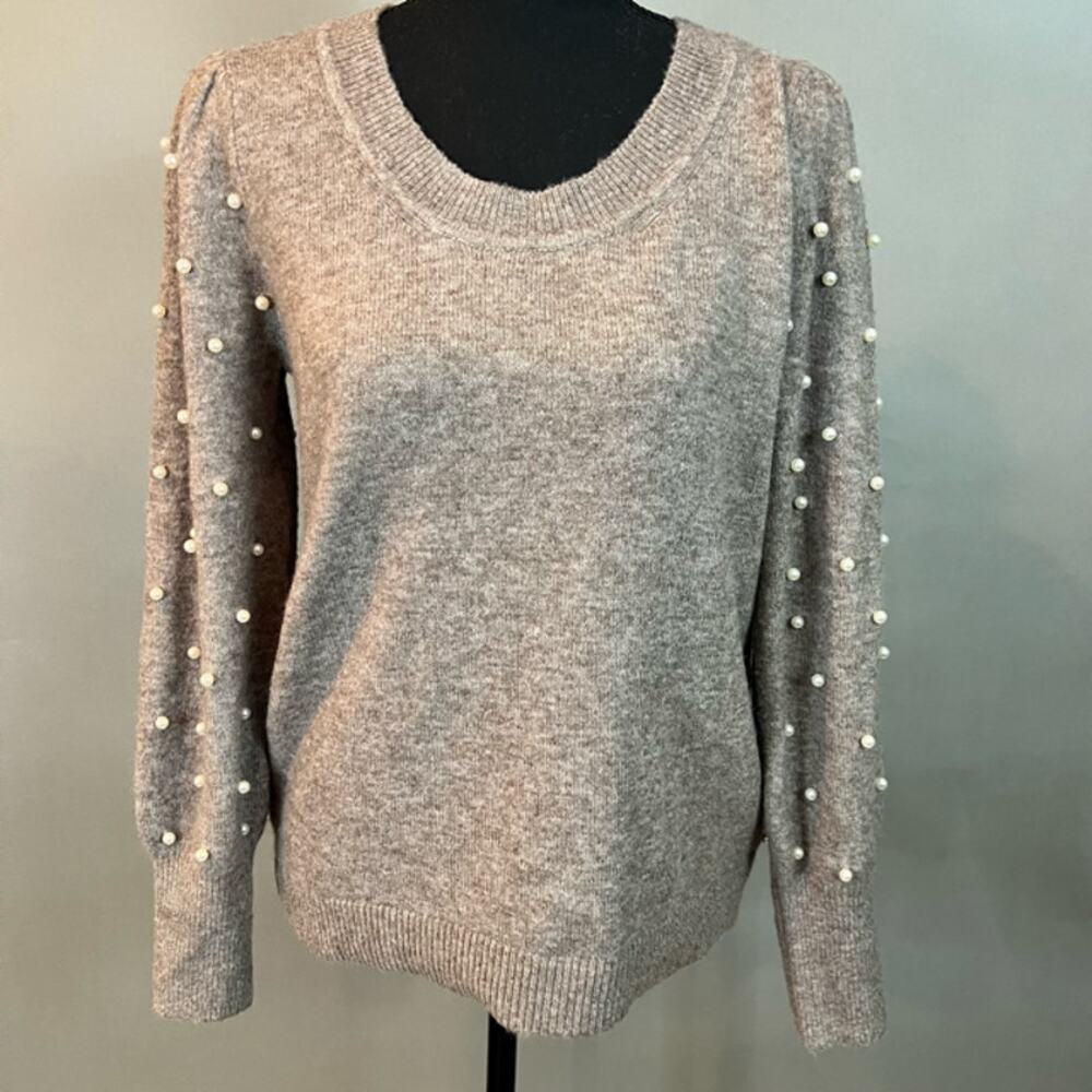 Loft Taupe Pearl Sleeve Sweater